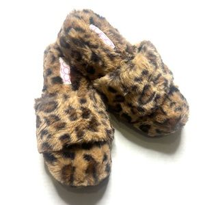 Sugar Faux Fur Leopard Print Platform Sandals, NWT